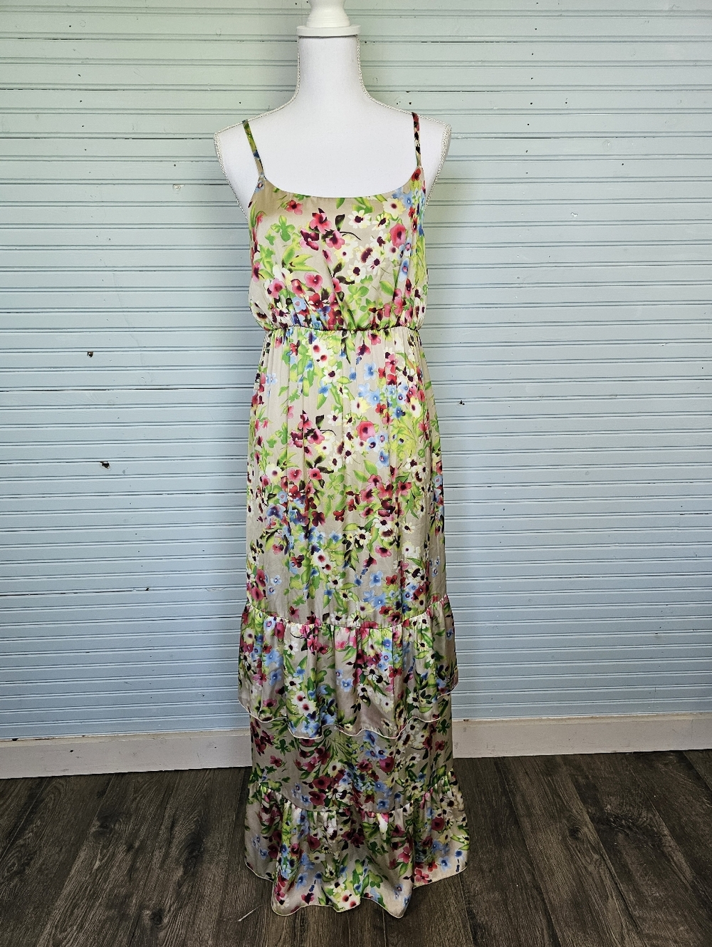 Old Navy Satin Floral Garden Romantic Ruffled Tiered Maxi Dress Women's Size L